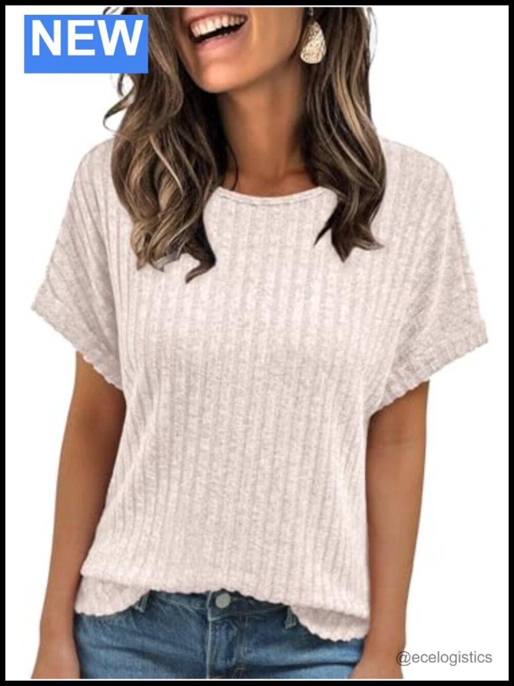 Womens Short Sleeve Tunic Sweater Blouse Lightweight Soft Knit Pullover